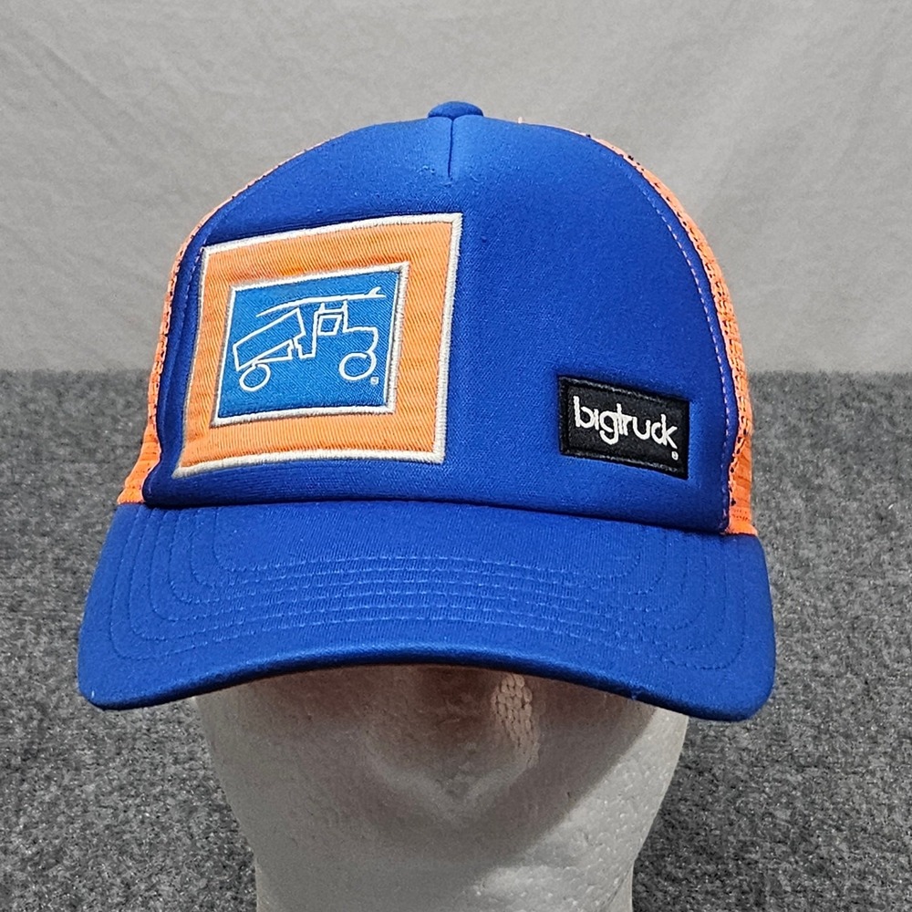 Bigtruck Trucker Hat Youth 54cm 6 3/4 Blue Orange Mesh Snapback Print Outdoors
